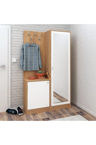 FUHO Pro Portmanto Meşe/beyaz Aynalı - Resim 2