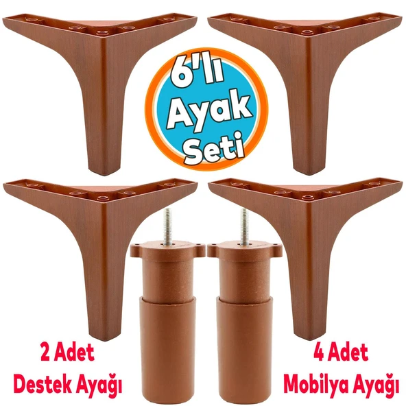 Mobilya Tv Ünitesi Koltuk Kanepe Destek Ayağı 14 Cm Ahşap Desenli Baza Ayakları 6'lı Set ürün görseli