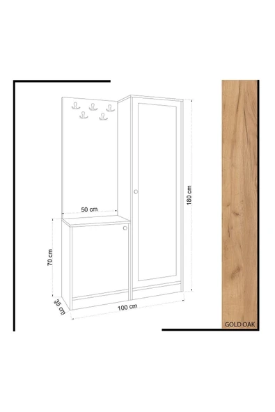 FUHO Pro Portmanto Meşe/beyaz Aynalı - Resim 4