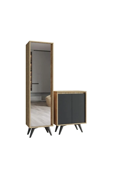 FUHO Şimal Aynalı Vestiyer Meşe/antrasit - Resim 4