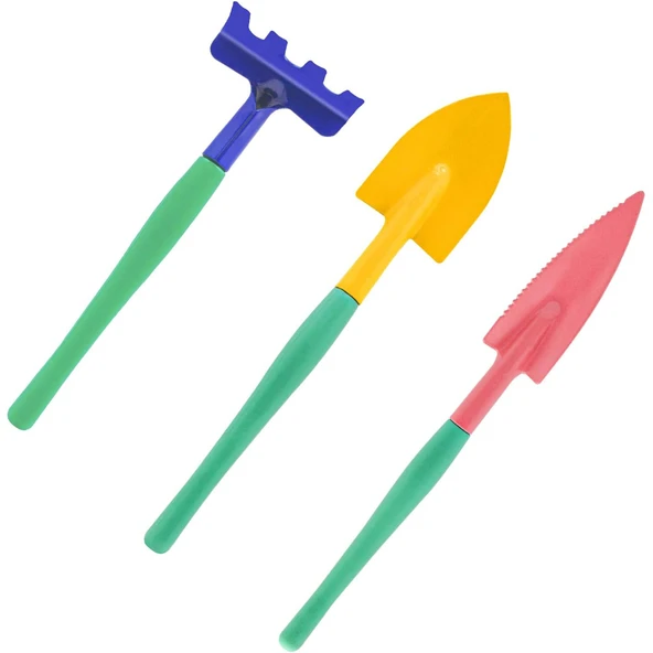 Hobi 3'lü Set Çapa Tırmık Metal Bahçe Tarla Çim Peyzaj Bitki Çiçek Ekme Toprak İşleme Küreği Küçük - 5