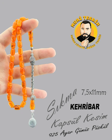 925 AYAR GÜMÜŞ PÜSKÜL SIKMA KEHRİBAR KAPSÜL KESİM 7,50X11 - 4