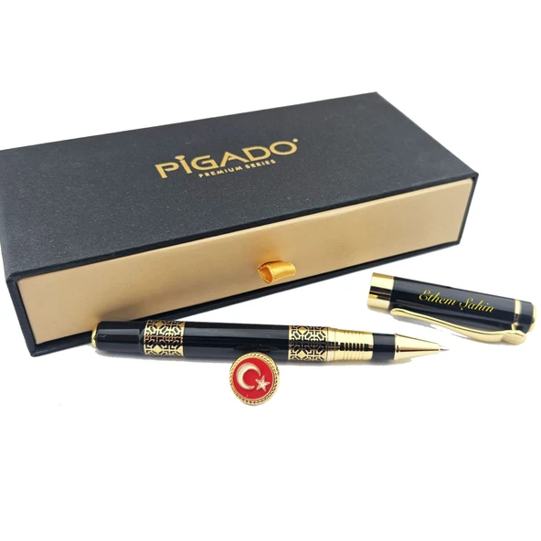 İşlemeli İsme Kişiye Özel Roller Kalem Türk Bayrağı Rozet Seti - Resim 2