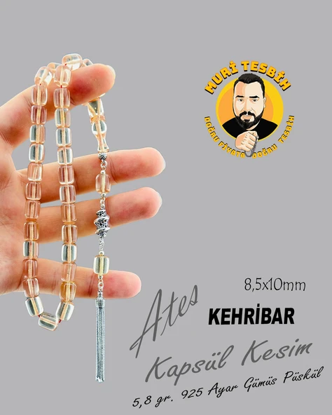 5,8 GR 925 AYAR GÜMÜŞ PÜSKÜL ATEŞ KEHRİBAR KAPSÜL KESİM 8,50X10