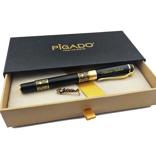 İşlemeli İsme Kişiye Özel Roller Kalem Atatürk İmzası Rozet Seti - Resim 3