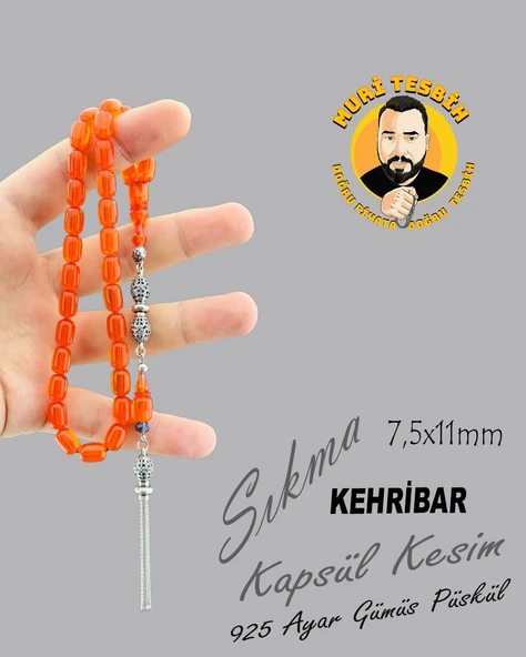 925 AYAR GÜMÜŞ PÜSKÜL SIKMA KEHRİBAR KAPSÜL KESİM 7,50X11 - 4
