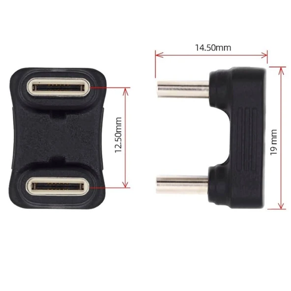 Type-C to Type-C 180° Dirsek Adaptör | 65W Hızlı Şarj & 480Mbps Veri Aktarımı | Erkek - Erkek Uçlu - 3