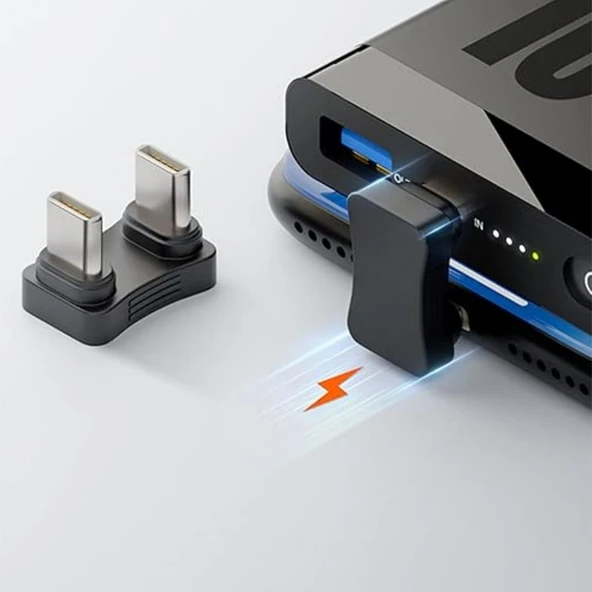 Type-C to Type-C 180° Dirsek Adaptör | 65W Hızlı Şarj & 480Mbps Veri Aktarımı | Erkek - Erkek Uçlu - 5