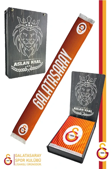 Galatasaray Orijinal Lisanslı Çift Yön Baskılı Şal Kaşkol Atkı Hediyelik Ahşap Kutulu