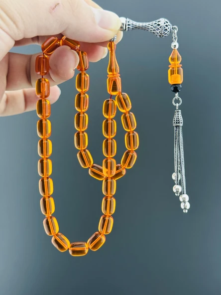 925 AYAR GÜMÜŞ PÜSKÜLLÜ ATEŞ KEHRİBAR KAPSÜL KESİM 7,75X11 - 3