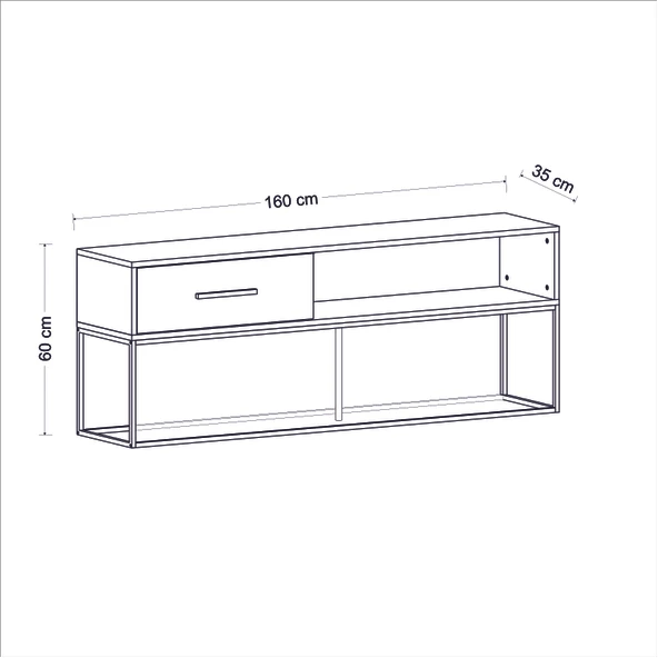 Mira TV Ünitesi 160 cm – Kapaklı ve Raflı, Gold Ayak, Modern Tasarım - 6