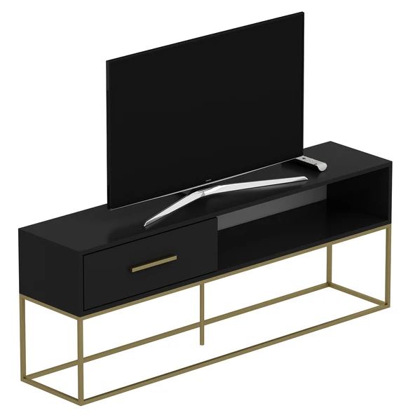 Mira TV Ünitesi 160 cm – Kapaklı ve Raflı, Gold Ayak, Modern Tasarım - 4