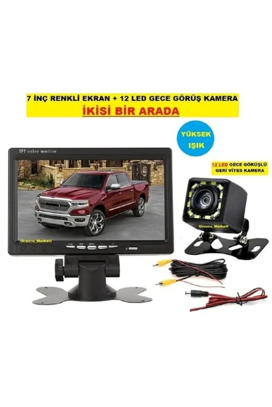 7 İNÇ RENKLİ EKRAN + 12 LED GECE GÖRÜŞ GERİ VİTES KAMERA YÜKSEK IŞIK ÖZELLİKLİDİR.