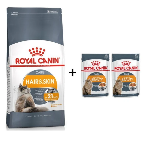 Royal Canin Hair&Skin Hassas Tüylü Kediler İçin Mama 4 kg + 2 Adet Yaş Mama Hediye
