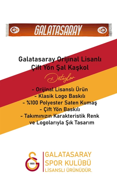 Galatasaray Orijinal Çift Yön Baskılı Şal Kaşkol Atkı Hibrit Tk Kalem Seti Aslan Baskılı Ahşap Kutu - 3