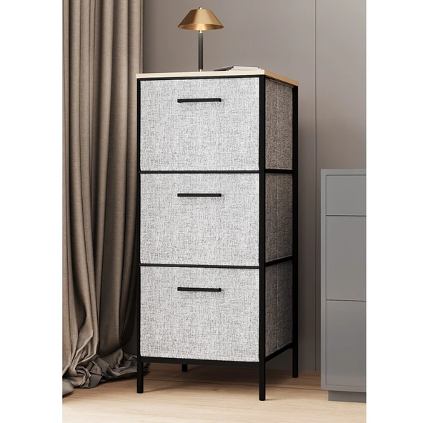 3 Çekmeceli Çok Amaçlı Dolap Büyük Boy Komodin Sehpa Gri 1618