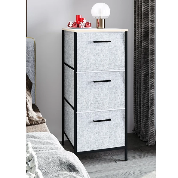 3 Çekmeceli Çok Amaçlı Dolap Büyük Boy Komodin Sehpa Gri 1618 - 5