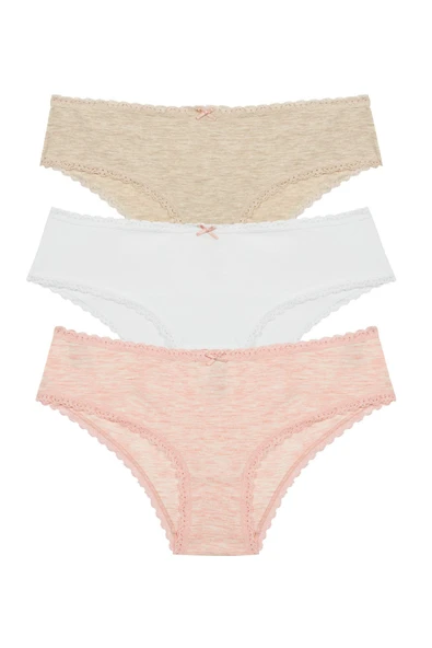 Daily Lace 3lü Pamuklu Bej Slip Külot