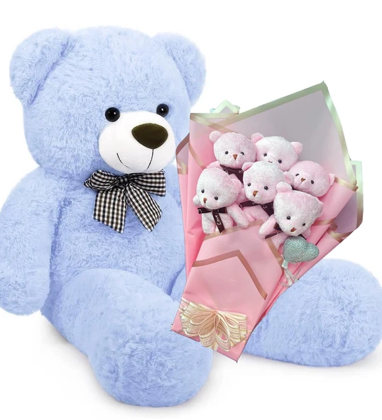 Sevimli 90 cm Peluş Ayı ile  Pembe Konsept Romantik Peluş Ayıcık Buketi - 12