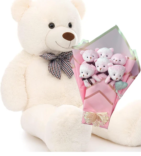 Sevimli 90 cm Peluş Ayı ile  Pembe Konsept Romantik Peluş Ayıcık Buketi - 12