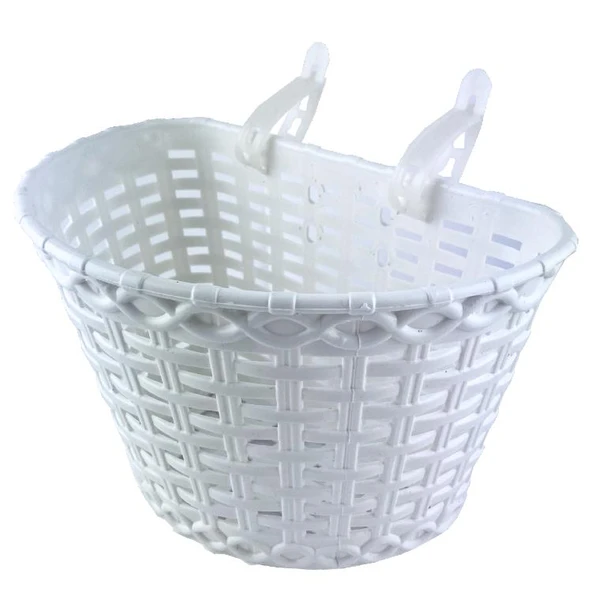16-20 Jant Uyumlu Hasır Desenli Plastik Çocuk Bisikleti Ön Sepet Beyaz