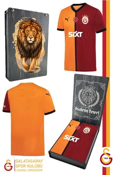 Galatasaray Orijinal 2024/25 Parçalı İç Saha Taraftar Forma Gs Aslan Baskılı Hediyelik Ahşap Kutulu