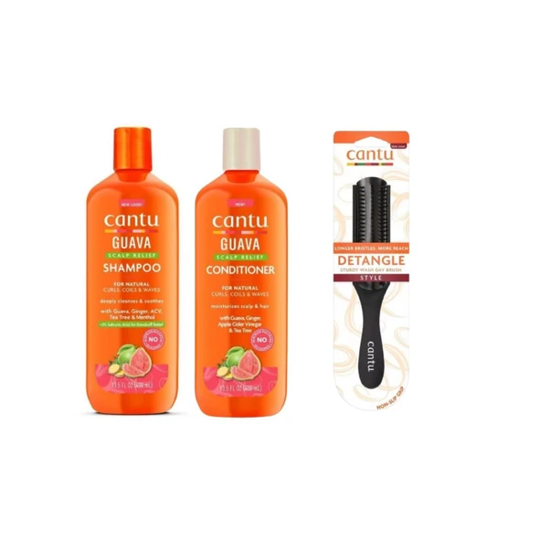 Cantu Guava Scalp Relief Şampuan + Saç Kremi + Saç Açıcı Tarak Set