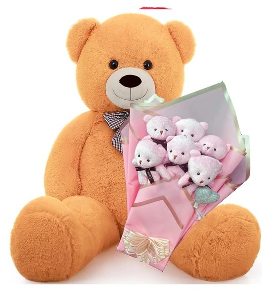 Sevimli 90 cm Peluş Ayı ile  Pembe Konsept Romantik Peluş Ayıcık Buketi