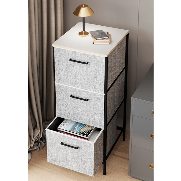 3 Çekmeceli Çok Amaçlı Dolap Büyük Boy Komodin Sehpa Gri 1618 - 2