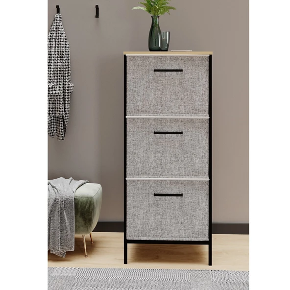 3 Çekmeceli Çok Amaçlı Dolap Büyük Boy Komodin Sehpa Gri 1618 - 3