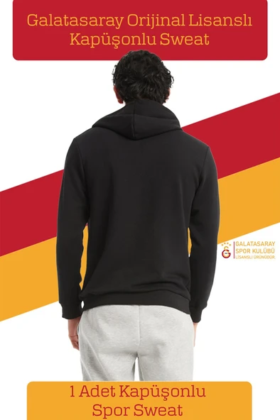 Galatasaray Orijinal Lisanslı Büyük Logo Kapüşonlu Siyah Erkek Sweat - 2
