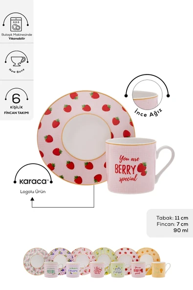 Karaca Fruitee 6 Kişilik Kahve Fincan Takımı 90 ml