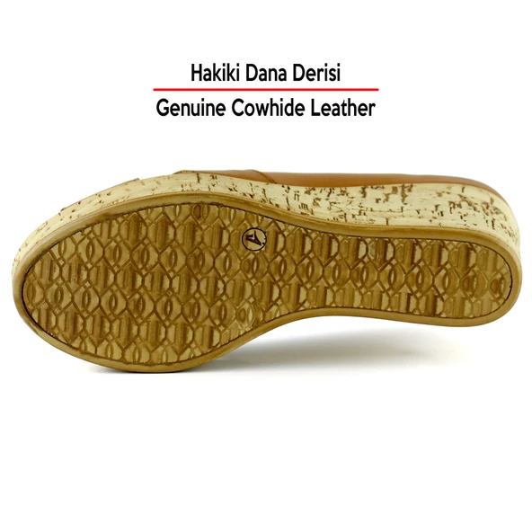 Erkan Saçmacı Astrid Taba Hakiki Deri Çapraz Bantlı Mantar Taban Görünümlü Dolgu Topuklu Sandalet - 7