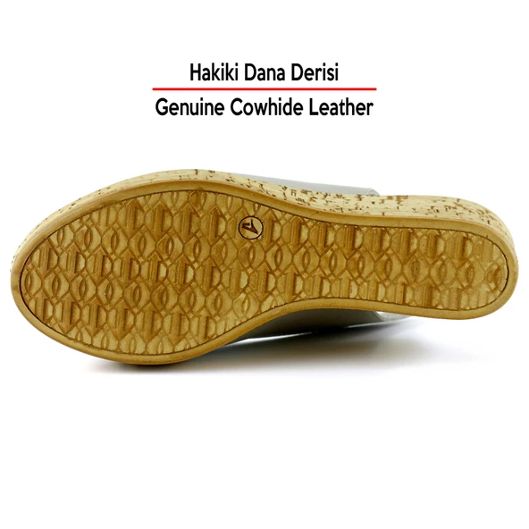 Erkan Saçmacı Heather Vizon Hakiki Dana Derisi Mantar Taban Görünümlü Dolgu Topuklu Sandalet - 5