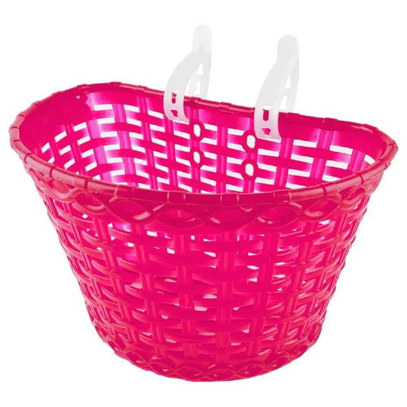 16-20 Jant Uyumlu Hasır Desenli Plastik Çocuk Bisikleti Ön Sepet Pembe