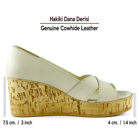 Erkan Saçmacı Astrid Bej Hakiki Deri Çapraz Bantlı Mantar Taban Görünümlü Dolgu Topuklu Sandalet - 2