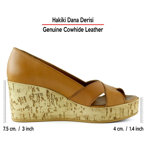 Erkan Saçmacı Astrid Taba Hakiki Deri Çapraz Bantlı Mantar Taban Görünümlü Dolgu Topuklu Sandalet - 2