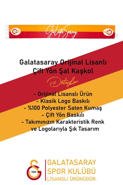 Galatasaray Orijinal Lisanslı Şal Kaşkol Atkı ve Premium Uçlu Kalem Set Aslan Baskılı Ahşap Kutulu - 3