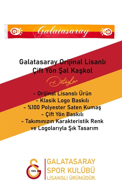 Galatasaray Orijinal Lisanslı Çift Yön Baskılı Şal Kaşkol Atkı Aslan Baskılı Ahşap Kutulu - 3