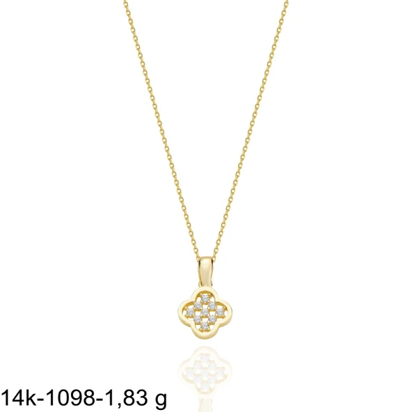 Minik Yonca Günlük Gediyelik Çok Şık 14 Ayar Altın Kolye - Resim 3