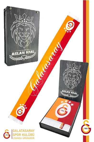 Galatasaray Orijinal Lisanslı Çift Yön Baskılı Şal Kaşkol Atkı Hediyelik Ahşap Kutulu