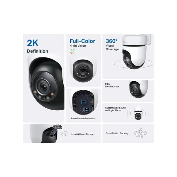 TP-LINK Tapo C510W, 2K Dış Mekan Wi-Fi Güvenlik Kamerası, Hareket Tespit/Takibi , 360°, IP65 Su Geçirmez, Renkli Gece Görüşü, Çift Yönlü Ses, Bulut/Yerel Depolama, Sesli ve Işıklı Alarm - 2
