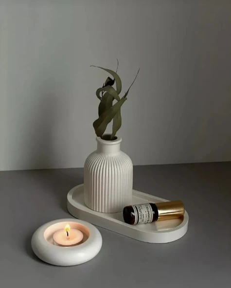 Çizgili vazo, Yuvarlak Tealight Mumluk set - 2