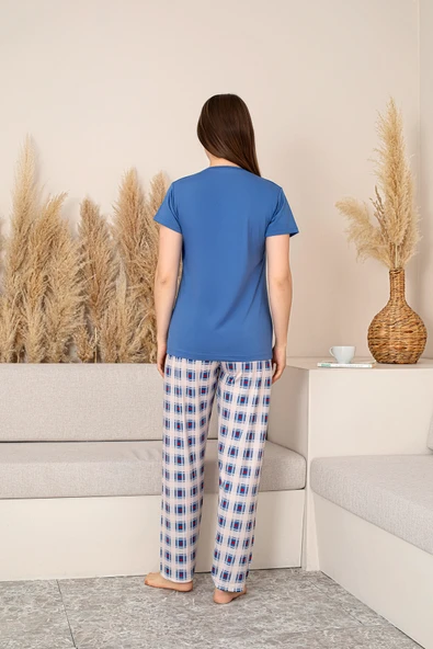 Slim Fit Desenli Kısa Kol Mevsimlik Kadın Pijama Takımı - 7