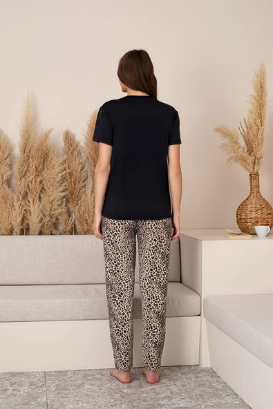 Slim Fit Desenli Kısa Kol Mevsimlik Kadın Pijama Takımı - 4
