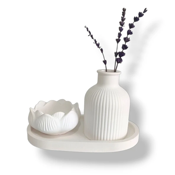 VİNTAGE VAZO, LOTUS MUMLUK, OVAL SUNUMLUK SET ürün görseli 1