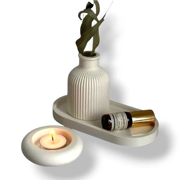 Çizgili vazo, Yuvarlak Tealight Mumluk set ürün görseli 1