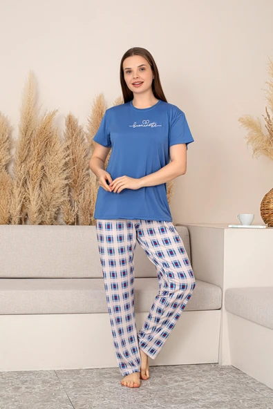 Slim Fit Desenli Kısa Kol Mevsimlik Kadın Pijama Takımı - 6
