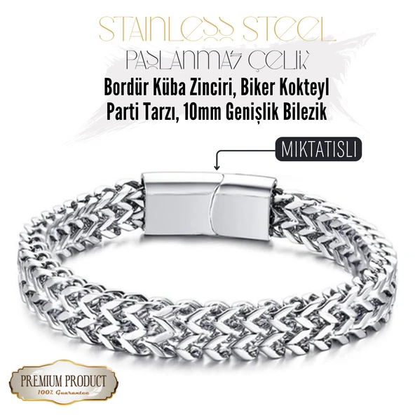 Beauty Vogue Paslanmaz Çelik Bordür Küba Zinciri Bileklik 10mm Genişlik Unisex