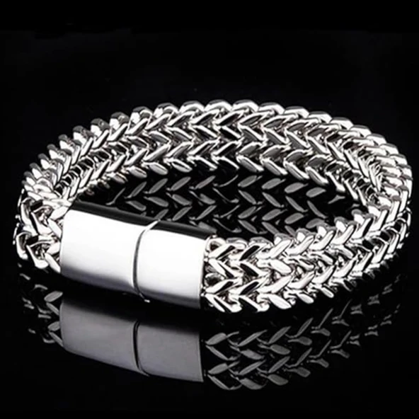 Beauty Vogue Paslanmaz Çelik Bordür Küba Zinciri Bileklik 10mm Genişlik Unisex - 2